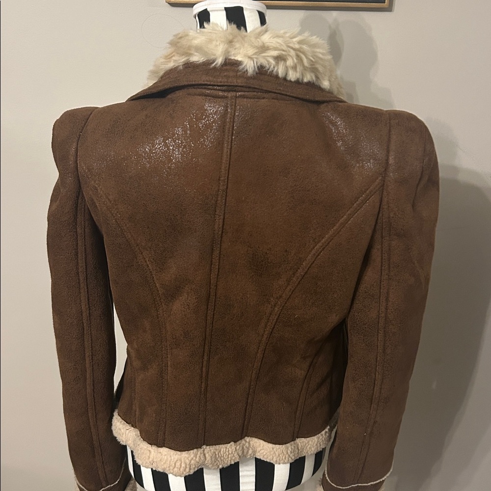 Sold 🤎Rare Y2K BEBE Brown Bomber Jacket with Cream faux shearling fur - Picture 5 of 6
